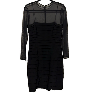 Lauren Ralph Lauren Black Long Sleeve Sheath Dress Shutter Pleat Yoke Sheer 10